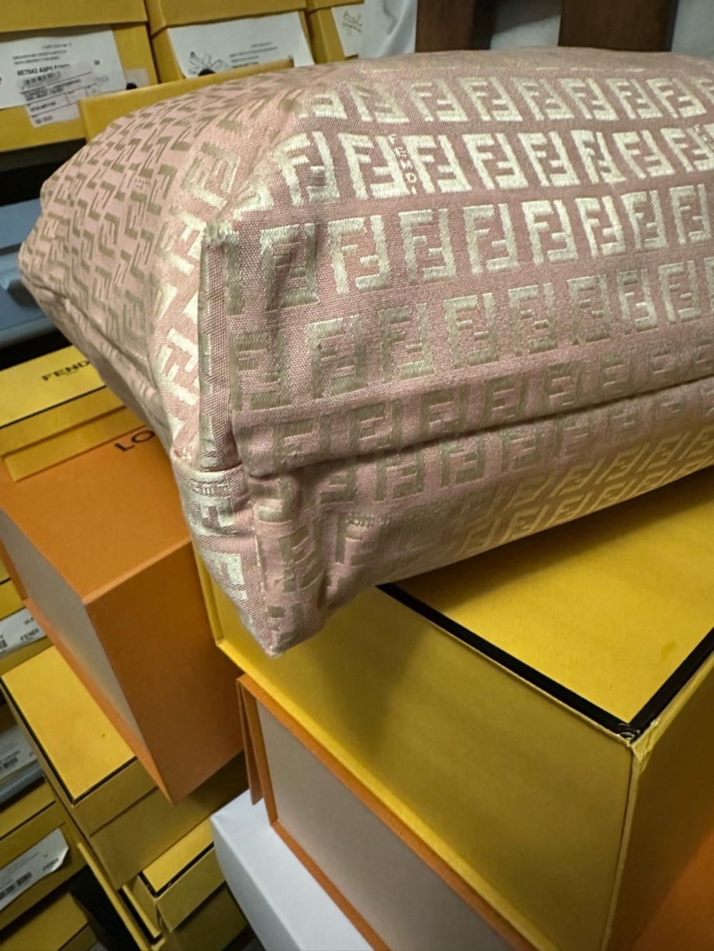 Fendi Pink FF Jacquard Tote with Tan Leather Straps - Picture 5 of 11